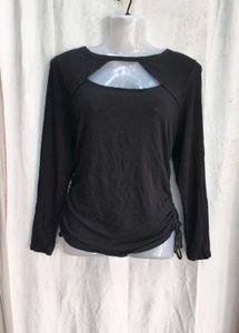 Black Cutout Ruched Long Sleeve Top