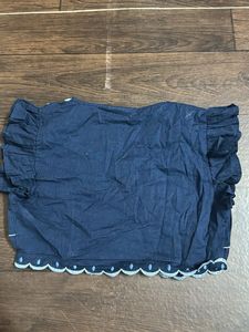 Embroidered Blue Cropped Top
