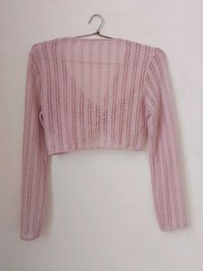 Pink Knit Cropped Cardigan