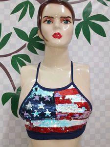 (400)Sequin American Flag Halter Top