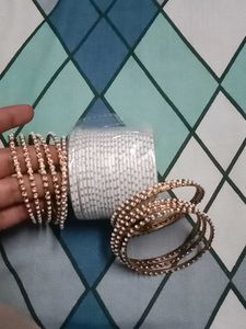 Elegant Pearl &amp; Gold Bangles and white bangle