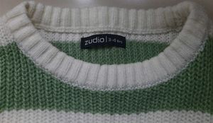 White and Sage Green Striped Knit Sweater
