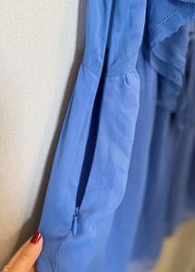Blue Ruffle V-Neck Tie Top
