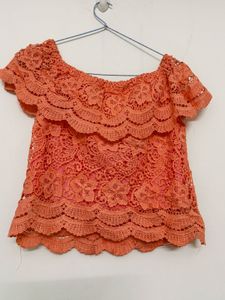 Orange Lace Off-Shoulder Top