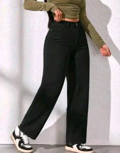 Black Wide Leg Denim Jeans