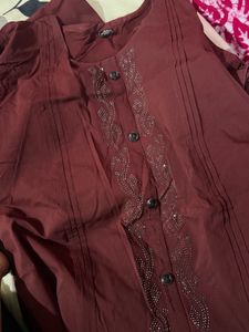 Maroon Kurta Set with Embellishments