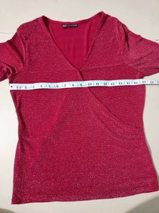 Long Sleeves Glitery Red Wrapped Style Top M &amp; L