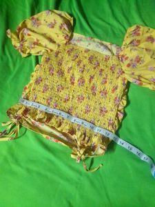 Yellow Drawstring Bow Floral Crop Top summer wear