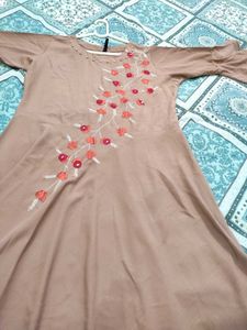Floral Embroidered Brown Dress