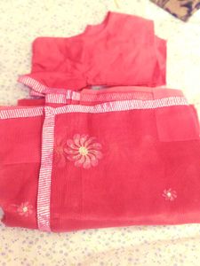 Elegant Pink organza silk Saree