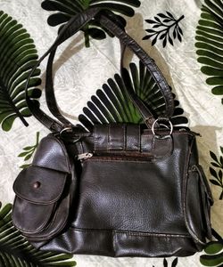 Pure Leather Chocolaty Coloured Hand Bag
