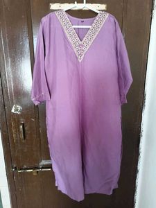 Beautiful Lavender Kurta with Embroidered Neckline