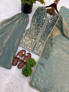 Elegant Green Embroidered Kurta Sharara Set