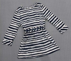 Striped Tunic Top with Embellished Neckline