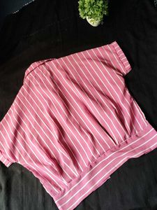 Chic Pink Striped Button-Up Crop Top