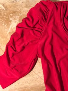 Vibrant Red Ruched Sleeve Top