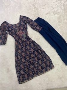 Deep Navy Blue Printed Kurti &amp; Pants Set