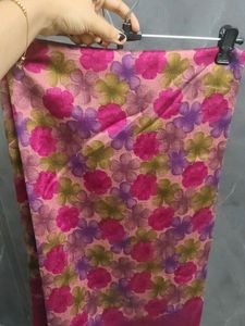 Floral Print Saree with Golden Border