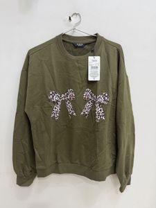 Shein Olive Green Bow Detail Sweatshirt