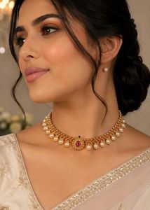 Elegant Gold-Tone Pearl Bridal Choker Necklace