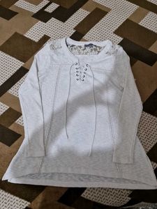 White Lace Detail Long Sleeve Top