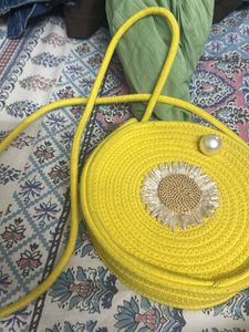Yellow crochet bag with Flower Detail