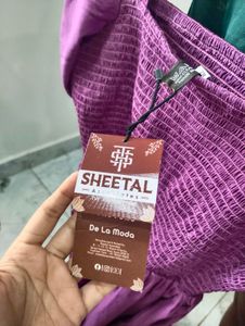 Purple Smocked Puff Sleeve Midi Dress