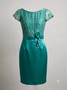 Elegant Teal Lace & Satin Dress