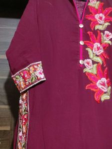 Maroon Embroidered Kurta Set