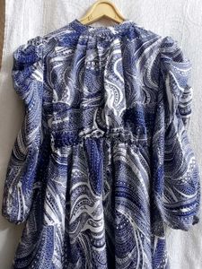 Blue & White Boho Print Dress
