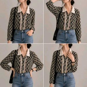 Vintage Lace Trimmed Patterned Blouse