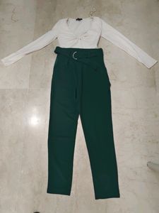 Beautiful White Top With Green Trousers