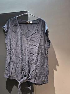 Blue V-Neck Tie-Front Top