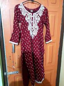 Maroon Embroidered Kurta Set