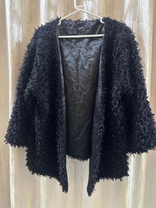 Black Faux Fur Open Front Jacket / Shrug – Korean