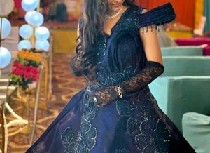Elegant Navy Blue Embellished Gown