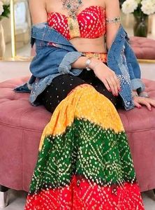 Vibrant Bandhani Print Lehenga Choli Set full hand