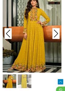 Elegant Yellow Embroidered Ethnic Gown