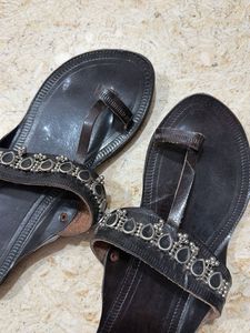 Black Leather Kolhapuri Style Sandals