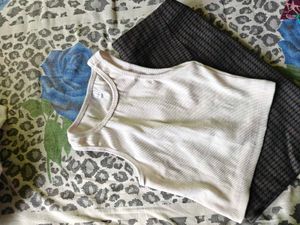Ribbed Tank Top &amp; Plaid Skirt Set