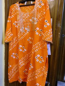 Orange Bandhani Print Kurti with Sharara