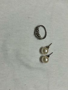 Pearl Earrings and Ring Set