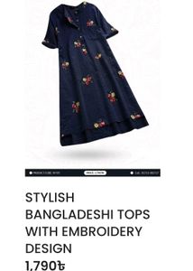 Embroidered Navy Blue Kurta
