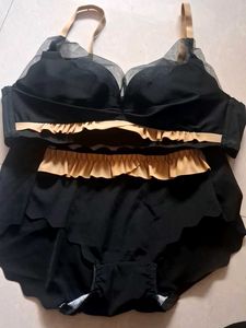 Chic Black & Gold Ruffle Bikini Set