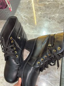 Black Lace-Up Platform Boots
