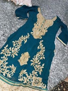 Teal Kurta with Gold Embroidery