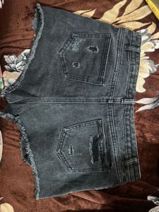 Distressed Black Denim Shorts