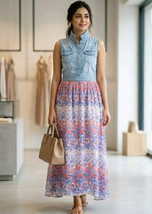 Denim Top Floral Maxi Dress