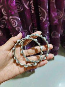 Silver Beaded Bangles - Set of 2