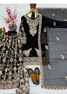 Elegant Black Embroidered Lehenga Choli